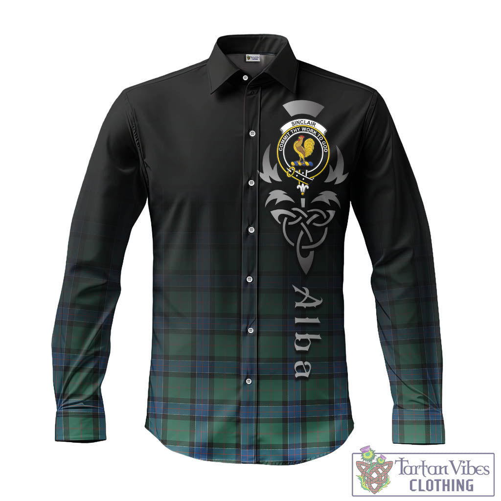 Tartan Vibes Clothing Sinclair Hunting Ancient Tartan Long Sleeve Button Up Featuring Alba Gu Brath Family Crest Celtic Inspired