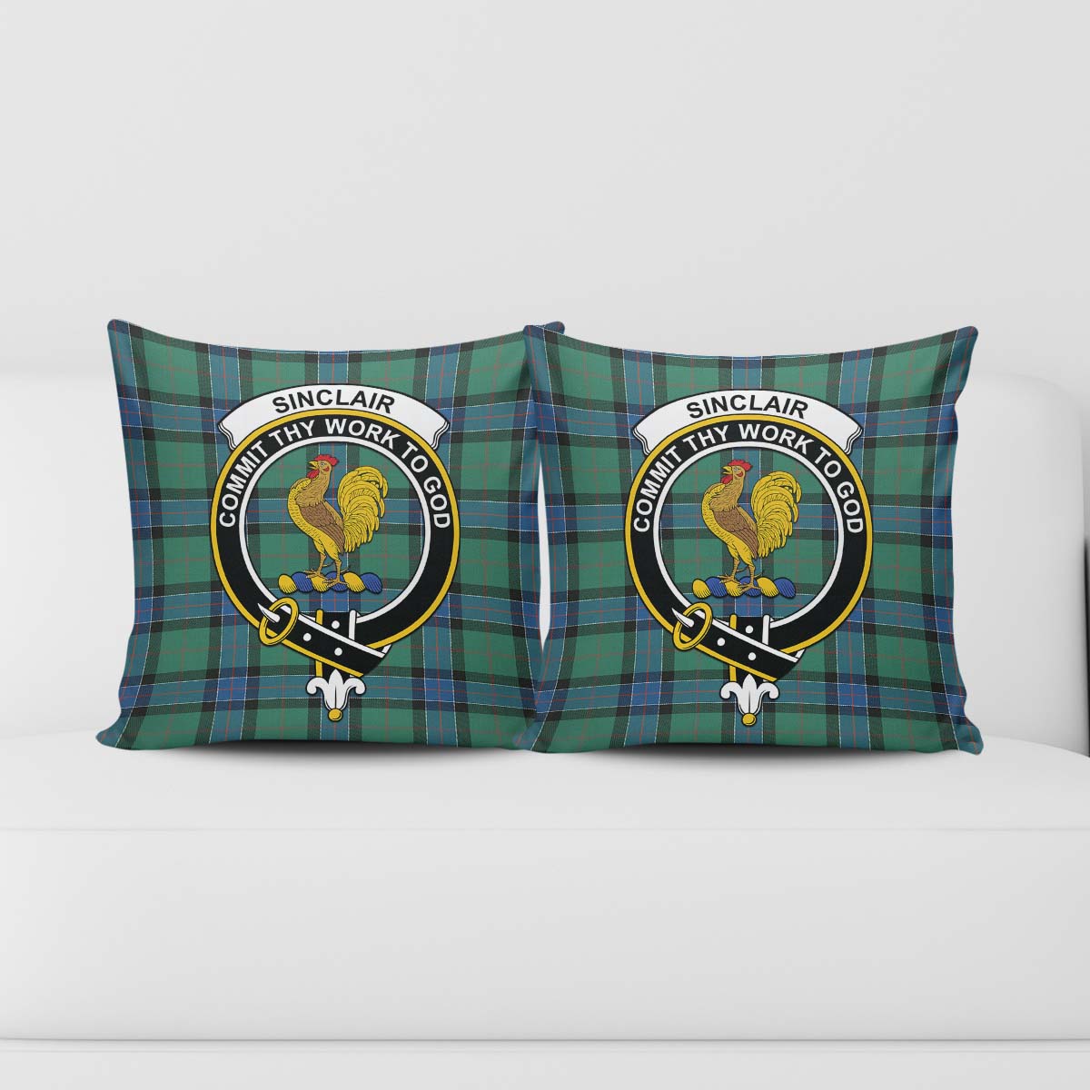 Sinclair Hunting Ancient Tartan Pillow Cover with Family Crest - Tartanvibesclothing