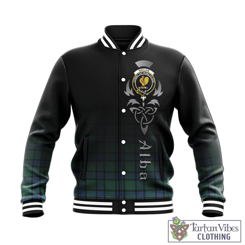 Tartan Vibes Clothing Sinclair Hunting Ancient Tartan Baseball Jacket Featuring Alba Gu Brath Family Crest Celtic Inspired