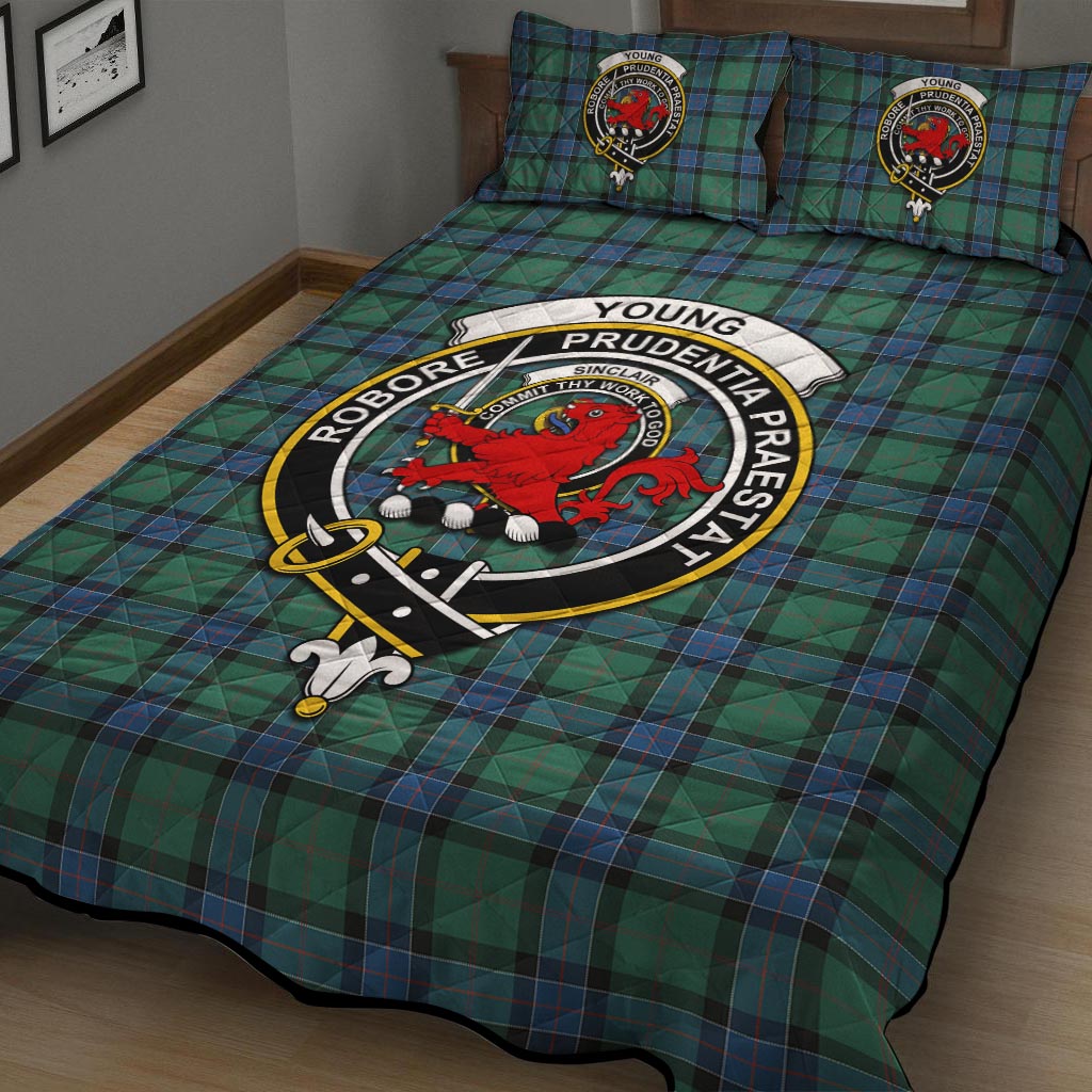 Sinclair Hunting Ancient Tartan Quilt Bed Set with Family Crest - Tartan Vibes Clothing