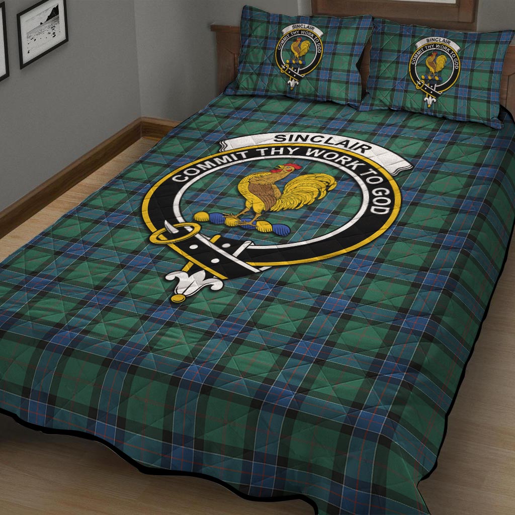 Sinclair Hunting Ancient Tartan Quilt Bed Set with Family Crest - Tartan Vibes Clothing