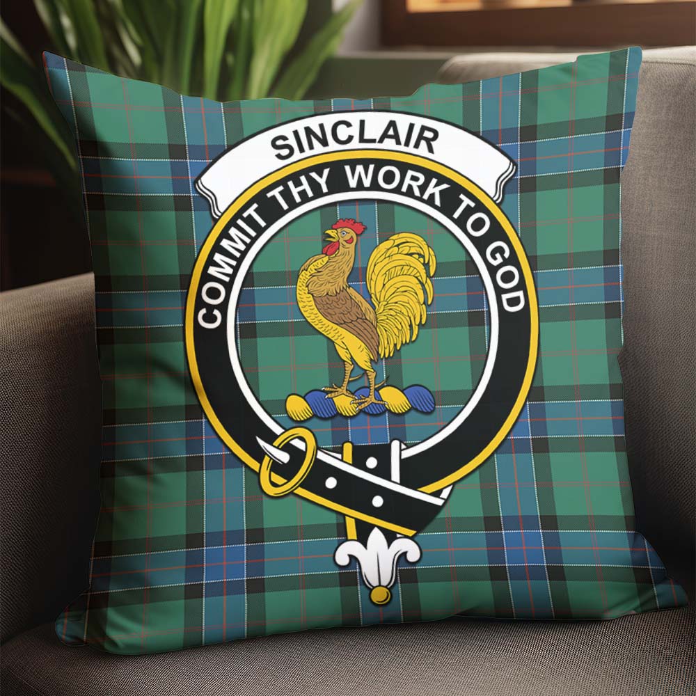 Sinclair Hunting Ancient Tartan Pillow Cover with Family Crest - Tartanvibesclothing