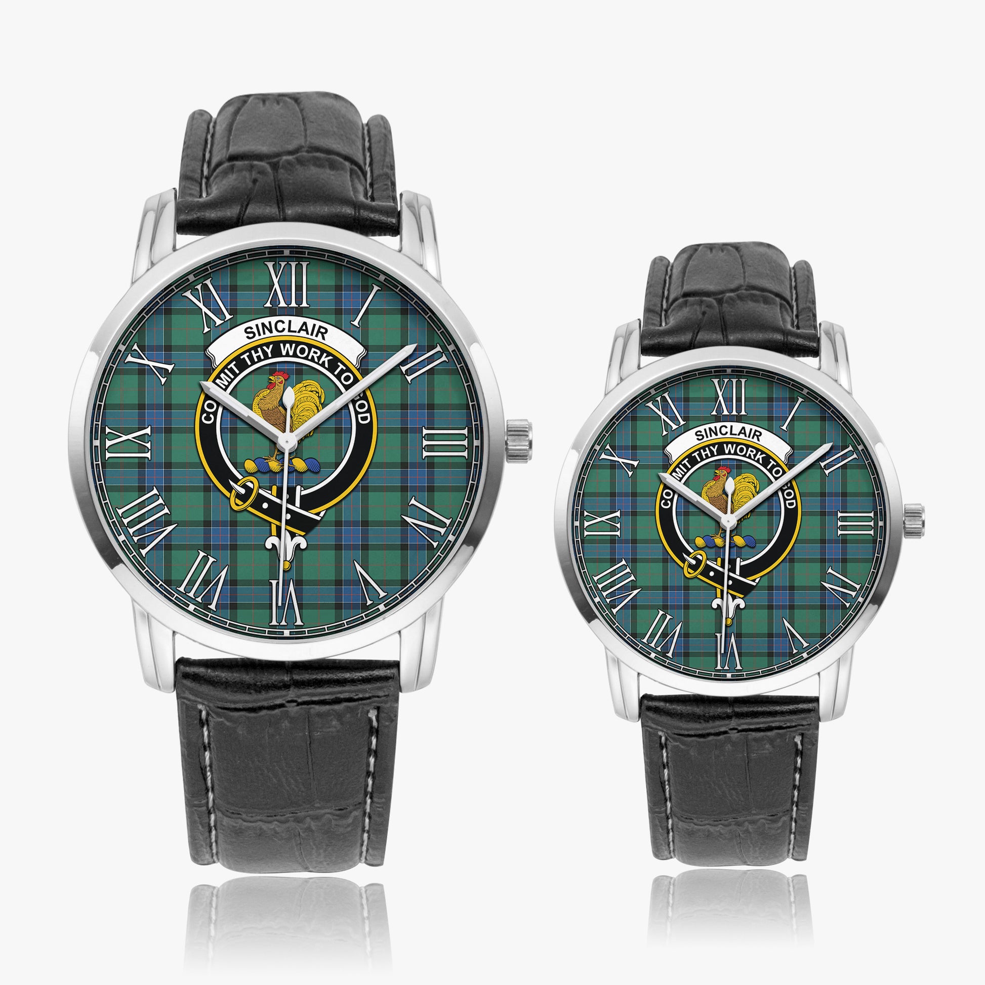 Sinclair Hunting Ancient Tartan Family Crest Leather Strap Quartz Watch - Tartanvibesclothing