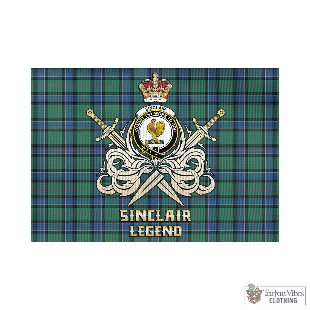 Tartan Vibes Clothing Sinclair Hunting Ancient Tartan Flag with Clan Crest and the Golden Sword of Courageous Legacy