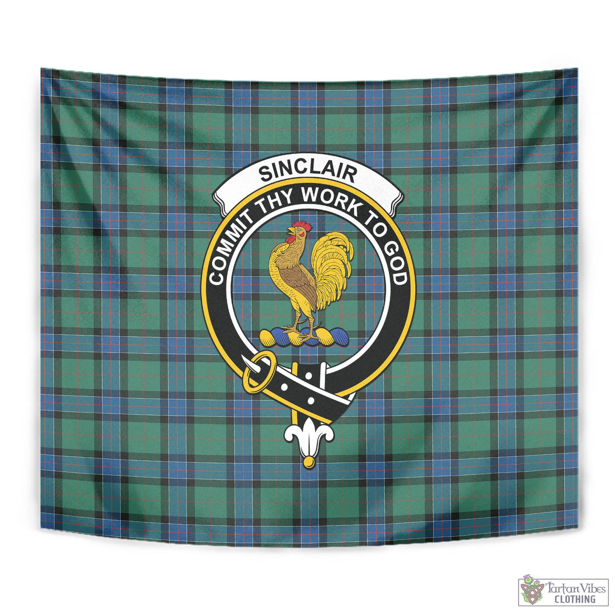 Tartan Vibes Clothing Sinclair Hunting Ancient Tartan Tapestry Wall Hanging and Home Decor for Room with Family Crest