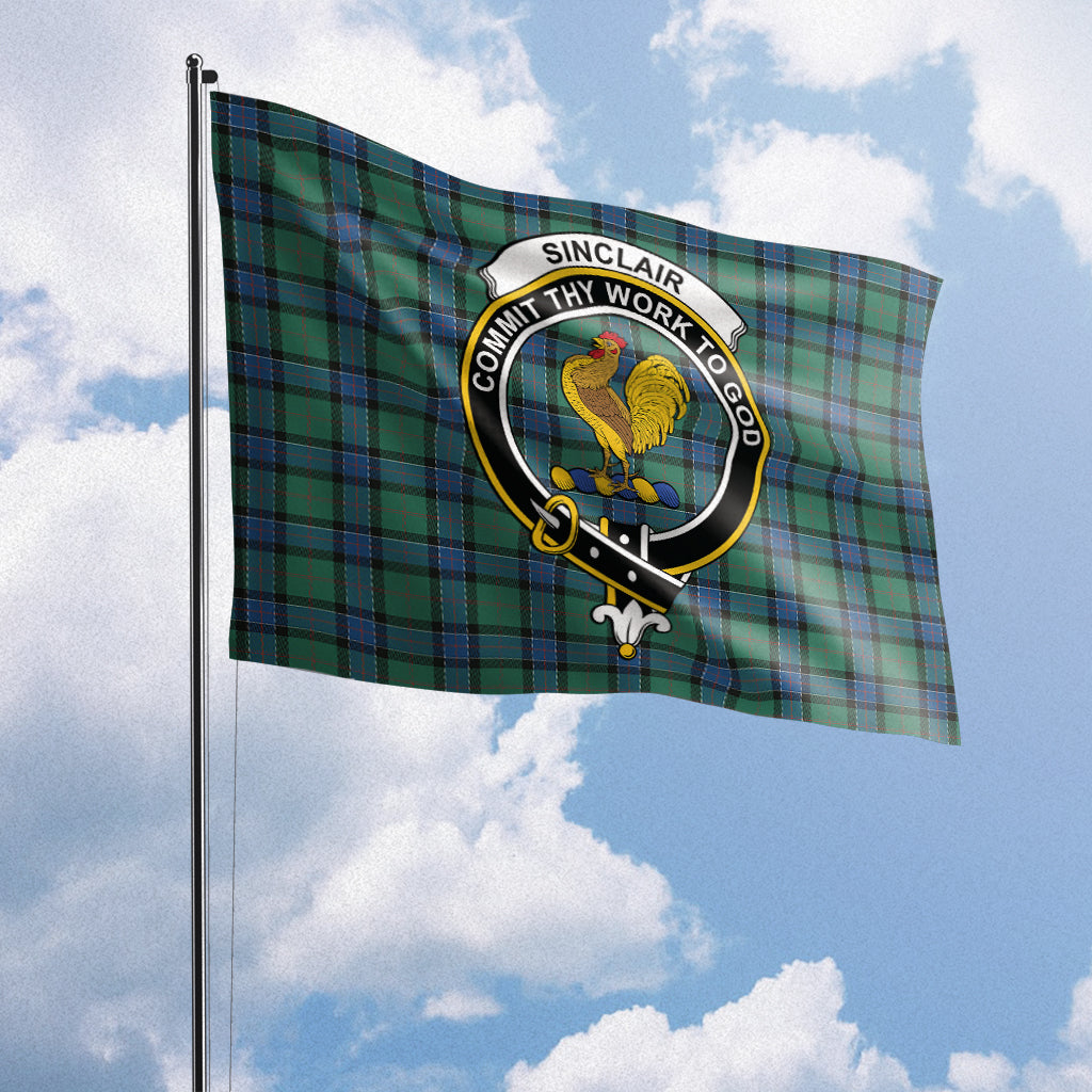 Sinclair Hunting Ancient Tartan Flag with Family Crest House Flag (Horizontal) - Tartan Vibes Clothing