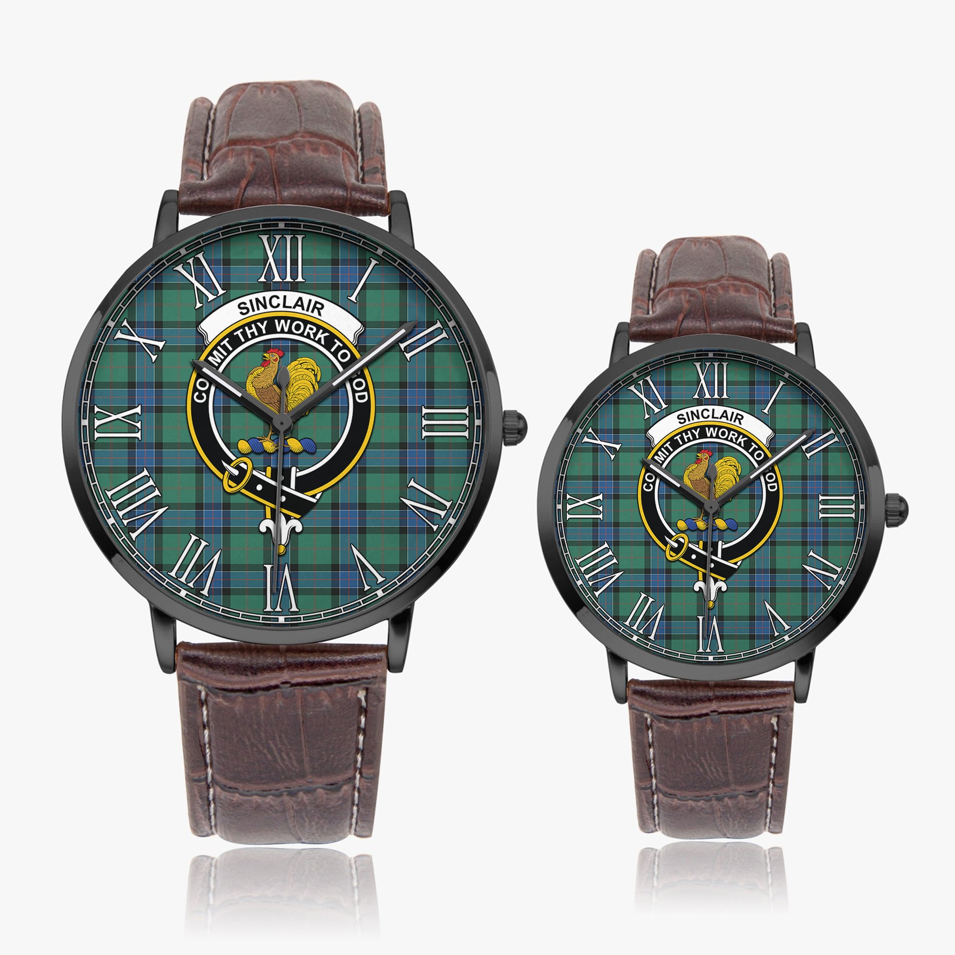 Sinclair Hunting Ancient Tartan Family Crest Leather Strap Quartz Watch - Tartanvibesclothing