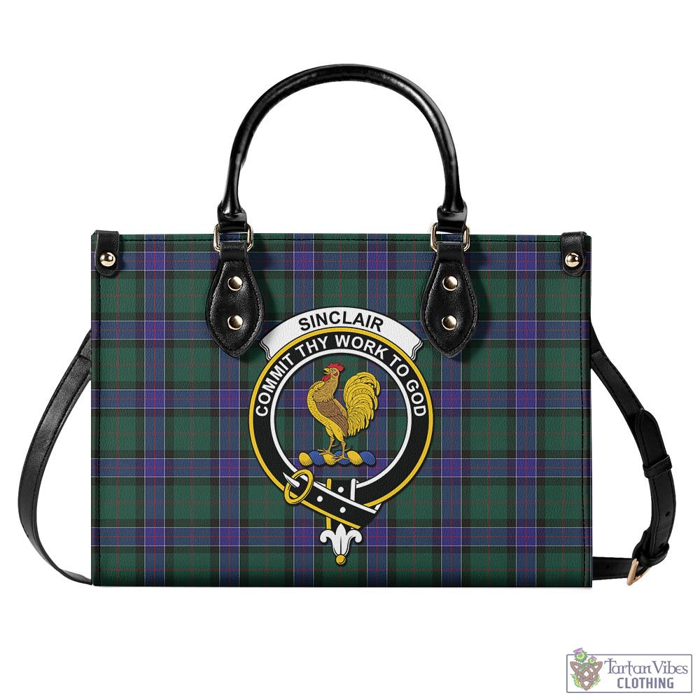 Tartan Vibes Clothing Sinclair Hunting Modern Tartan Luxury Leather Handbags with Family Crest