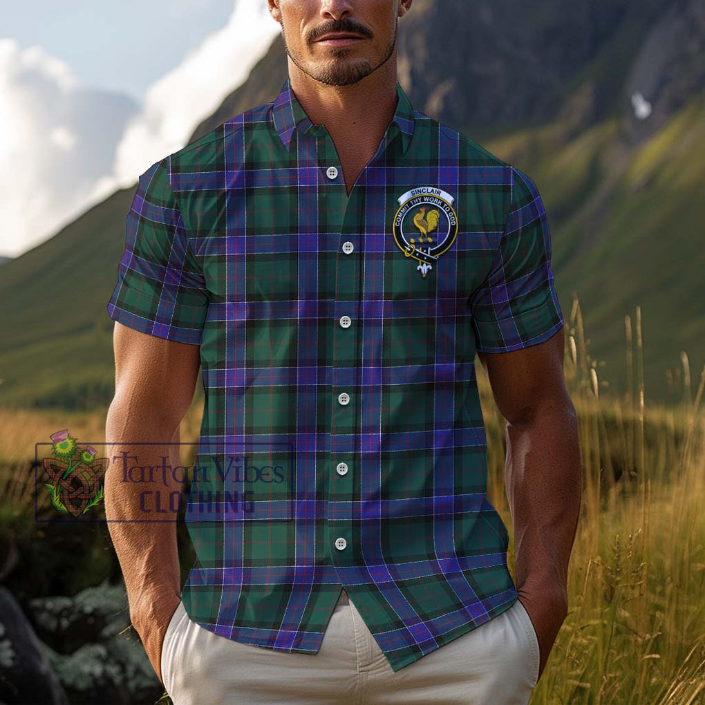 Sinclair Hunting Modern Tartan Cotton Hawaiian Shirt with Family Crest Adult - Tartan Vibes Clothing