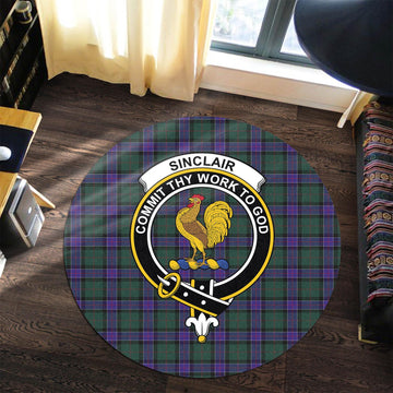 Sinclair Hunting Modern Tartan Round Rug with Family Crest