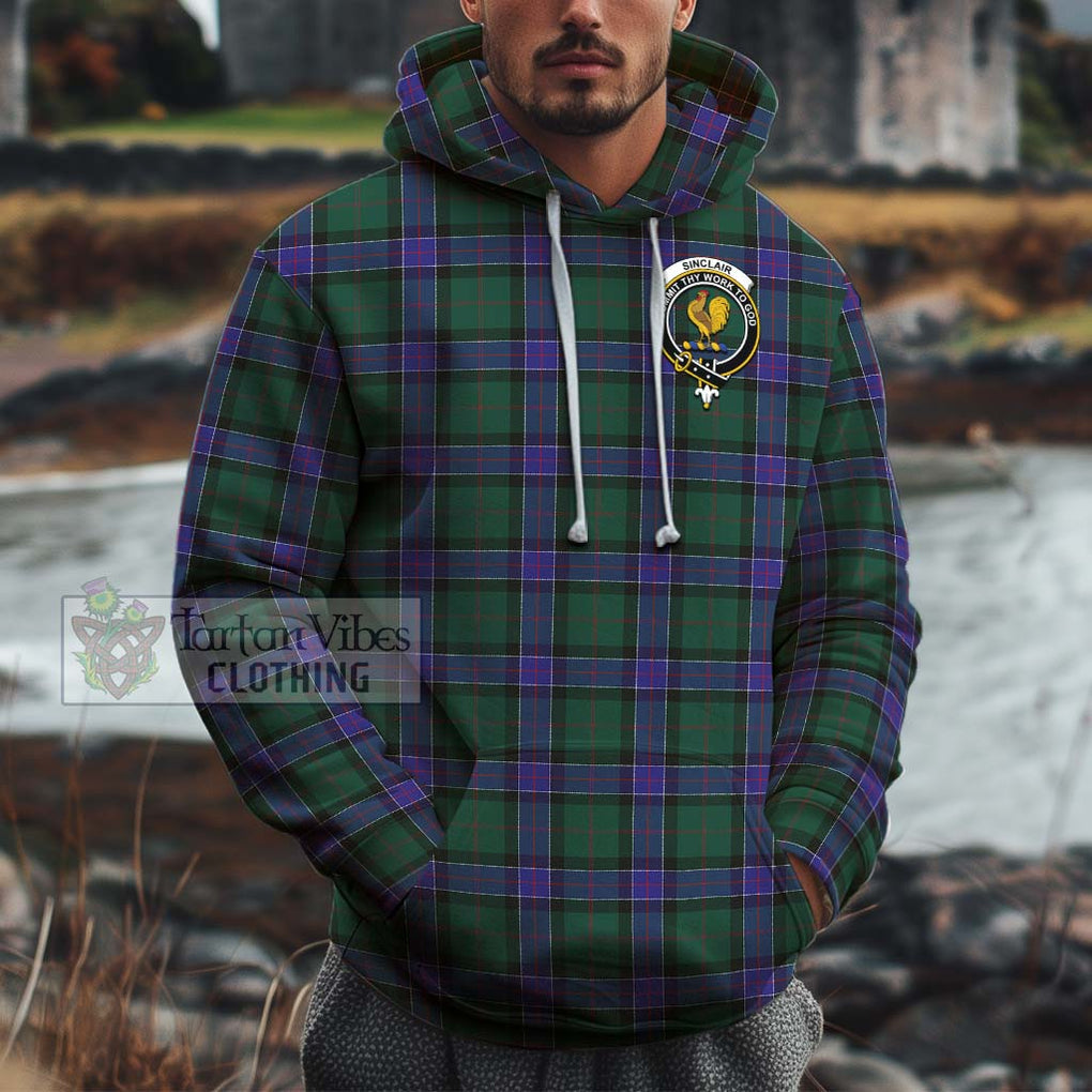 Sinclair Hunting Modern Tartan Cotton Hoodie with Family Crest Pullover Hoodie XS - Tartan Vibes Clothing