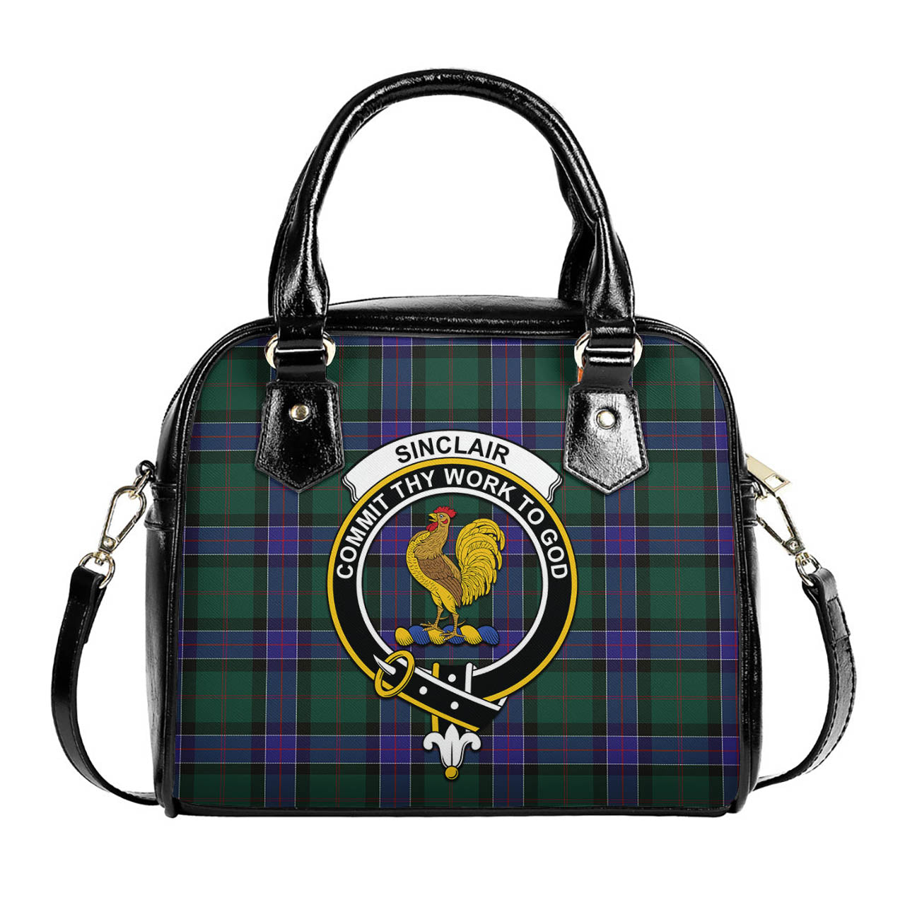 Sinclair Hunting Modern Tartan Shoulder Handbags with Family Crest One Size 6*25*22 cm - Tartanvibesclothing