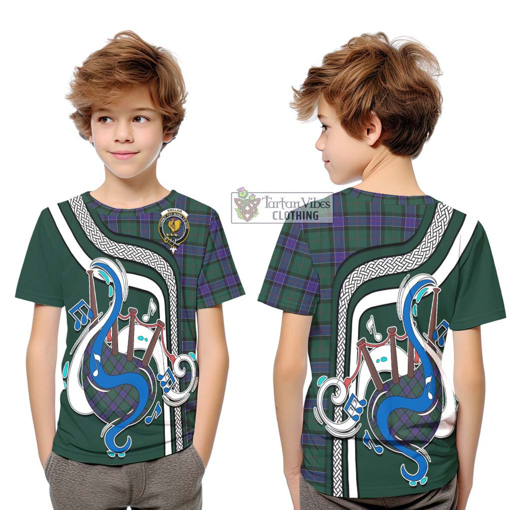 Tartan Vibes Clothing Sinclair Hunting Modern Tartan Kid T-Shirt with Epic Bagpipe Style