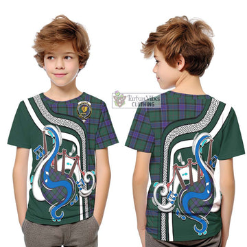 Sinclair Hunting Modern Tartan Kid T-Shirt with Epic Bagpipe Style