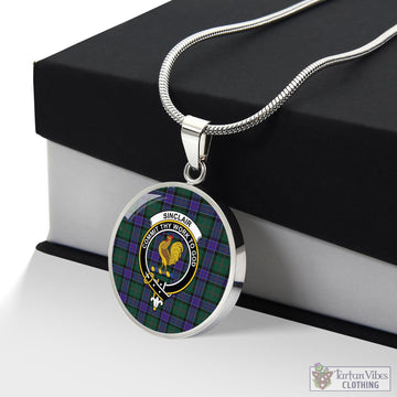 Sinclair Hunting Modern Tartan Circle Necklace with Family Crest