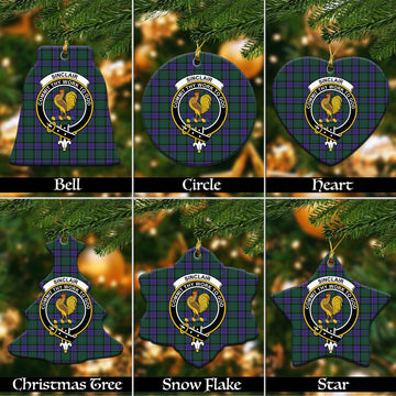 Sinclair Hunting Modern Tartan Christmas Ceramic Ornaments with Family Crest