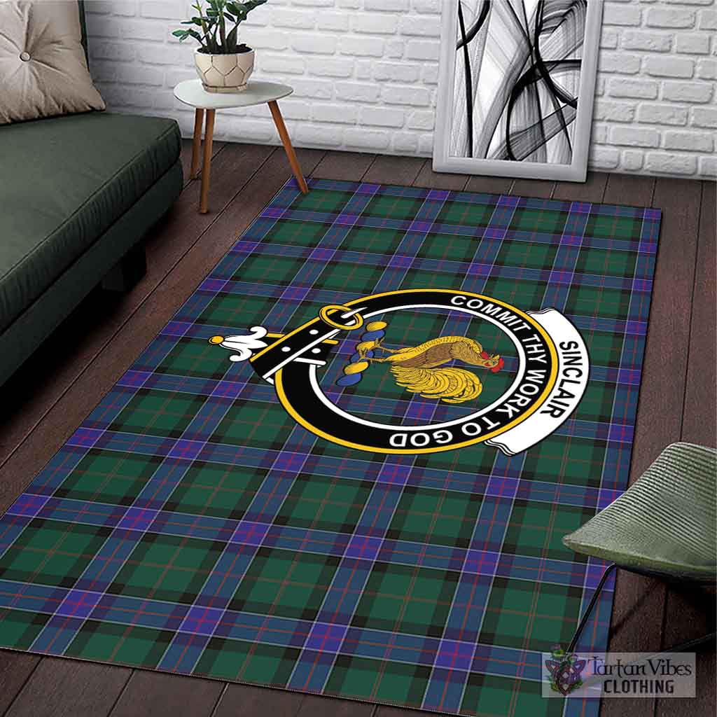 Tartan Vibes Clothing Sinclair Hunting Modern Tartan Area Rug with Family Crest