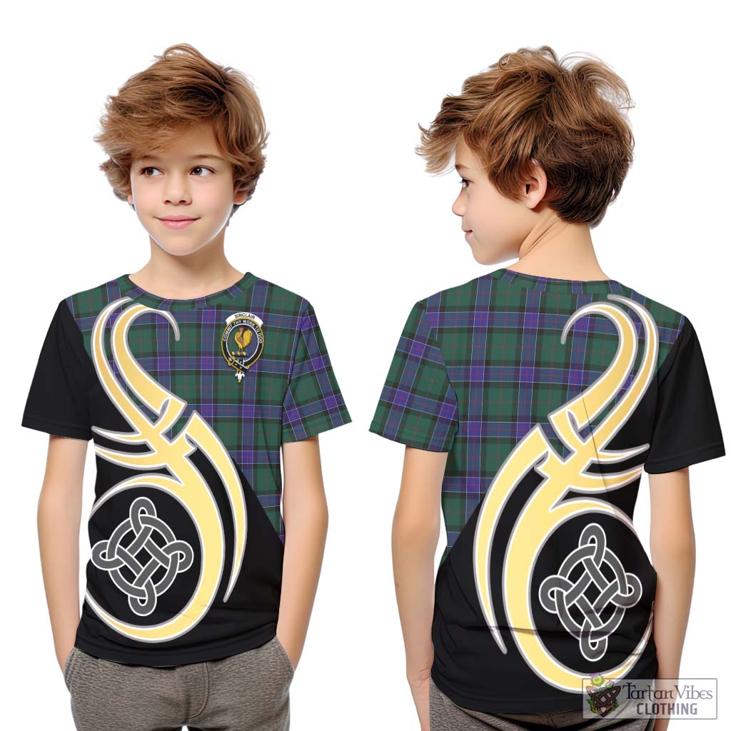 Sinclair Hunting Modern Tartan Kid T-Shirt with Family Crest and Celtic Symbol Style Youth XL Size14 - Tartan Vibes Clothing