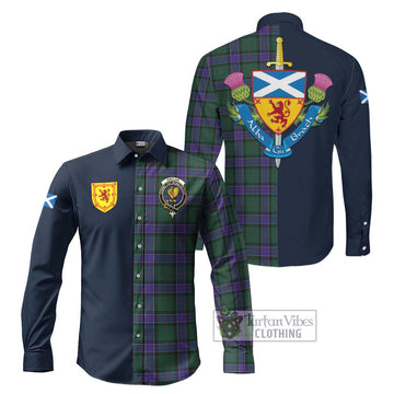 Sinclair Hunting Modern Tartan Long Sleeve Button Shirt Alba with Scottish Lion Royal Arm Half Style