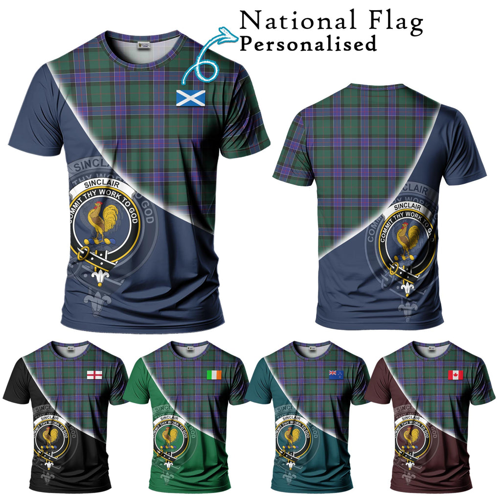 Sinclair Hunting Modern Tartan T-Shirt with Personalised National Flag and Family Crest Half Style Kid's Shirt - Tartanvibesclothing Shop