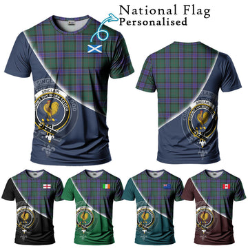 Sinclair Hunting Modern Tartan T-Shirt with Personalised National Flag and Family Crest Half Style