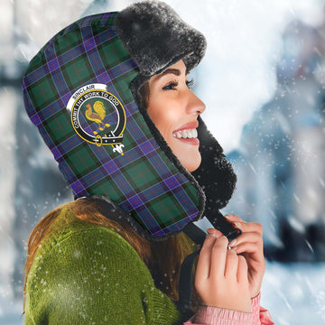 Sinclair Hunting Modern Tartan Winter Trapper Hat with Family Crest