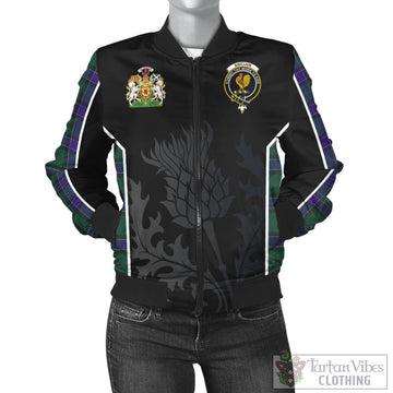 Sinclair Hunting Modern Tartan Bomber Jacket with Family Crest and Scottish Thistle Vibes Sport Style