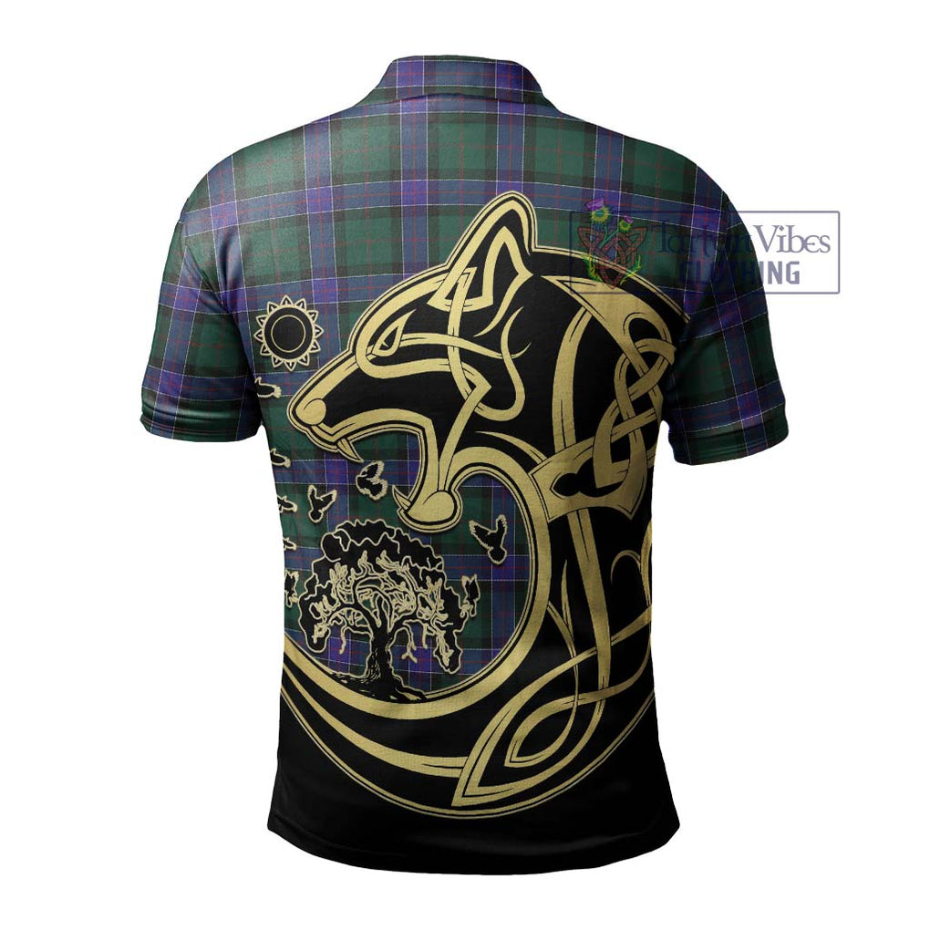 Sinclair Hunting Modern Tartan Polo Shirt with Family Crest Celtic Wolf Style - Tartanvibesclothing Shop