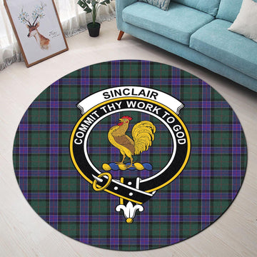 Sinclair Hunting Modern Tartan Round Rug with Family Crest