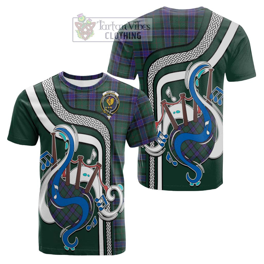 Tartan Vibes Clothing Sinclair Hunting Modern Tartan Cotton T-shirt with Epic Bagpipe Style