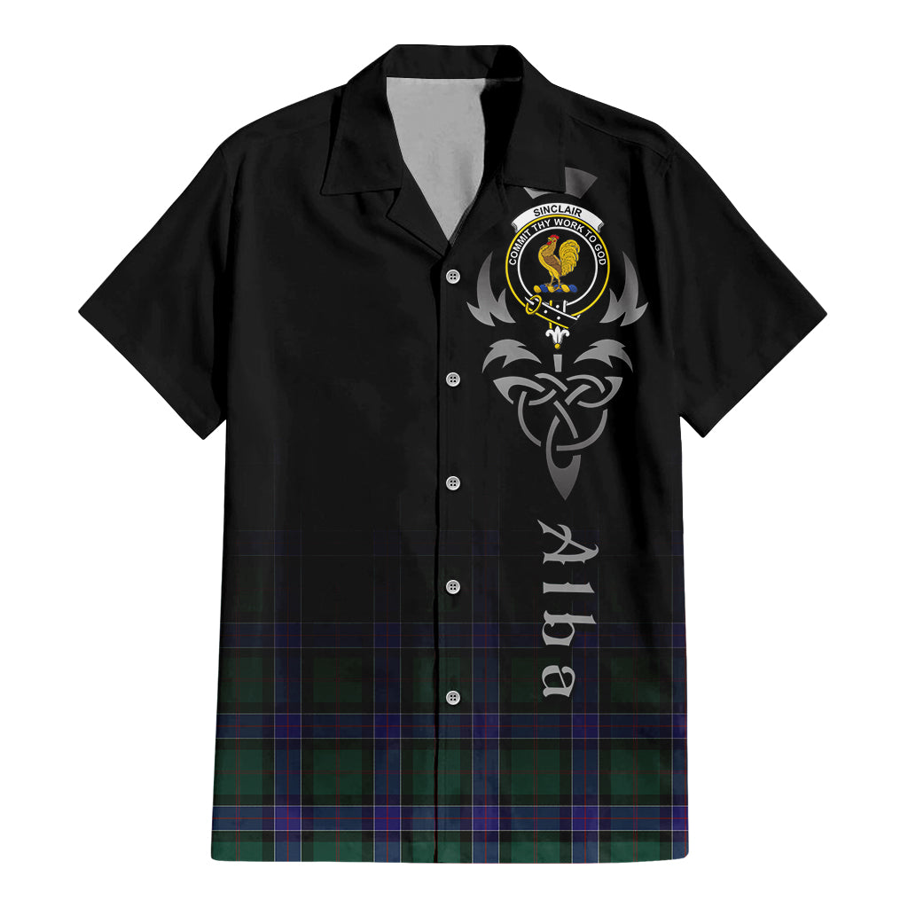 Tartan Vibes Clothing Sinclair Hunting Modern Tartan Short Sleeve Button Up Featuring Alba Gu Brath Family Crest Celtic Inspired