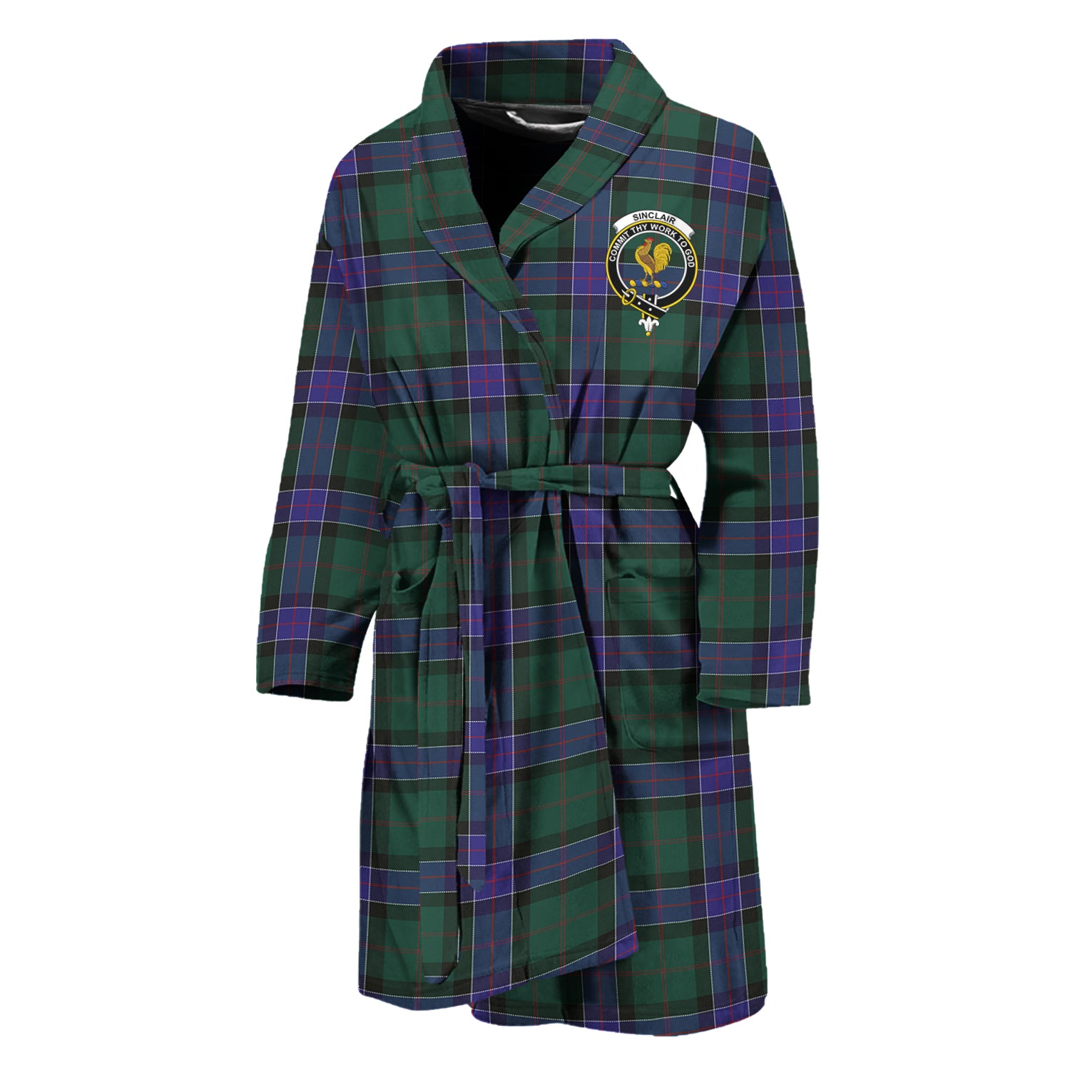 Sinclair Hunting Modern Tartan Bathrobe with Family Crest Unisex M - Tartan Vibes Clothing