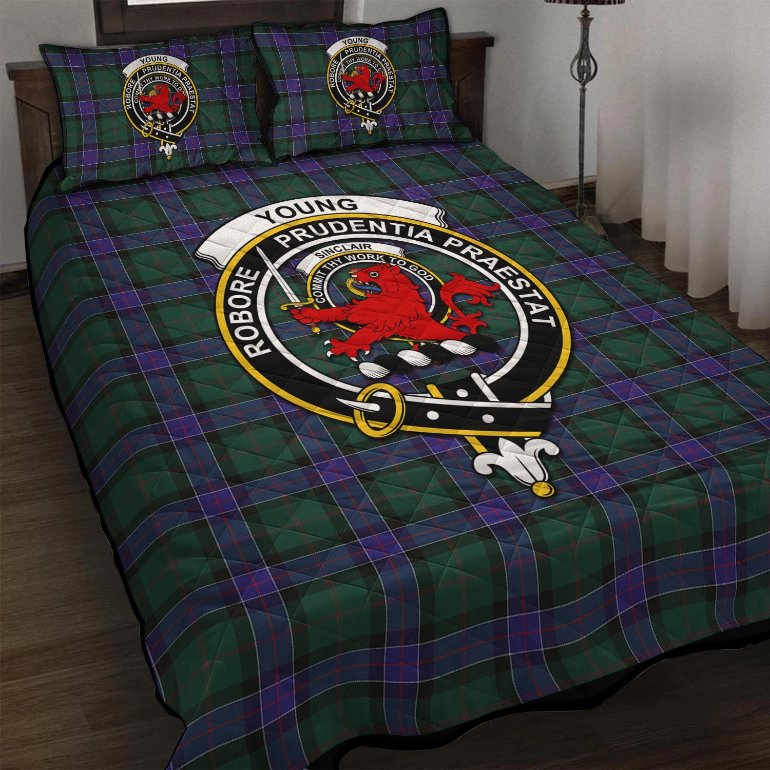 Sinclair Hunting Modern Tartan Quilt Bed Set with Family Crest - Tartan Vibes Clothing