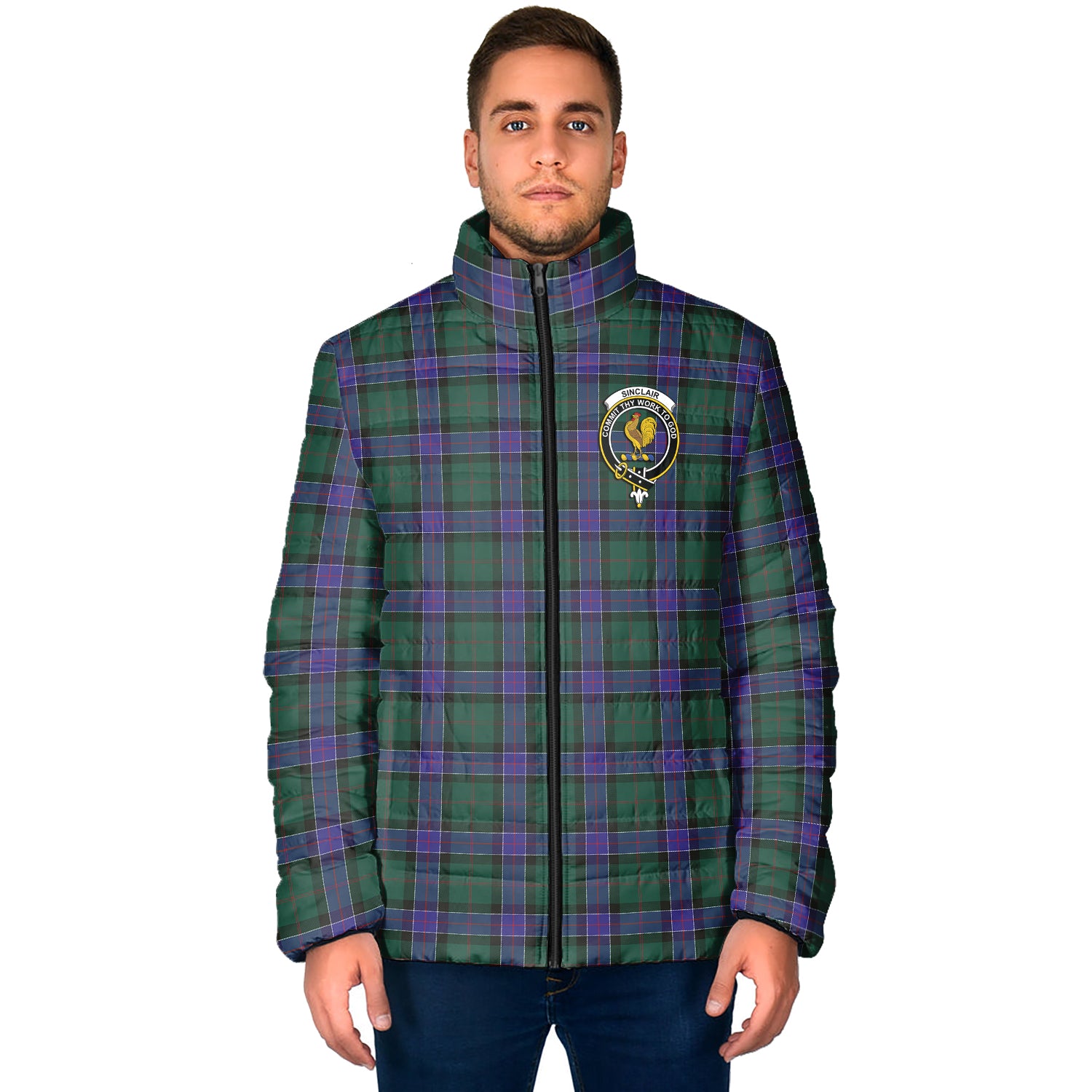 Sinclair Hunting Modern Tartan Padded Jacket with Family Crest - Tartan Vibes Clothing