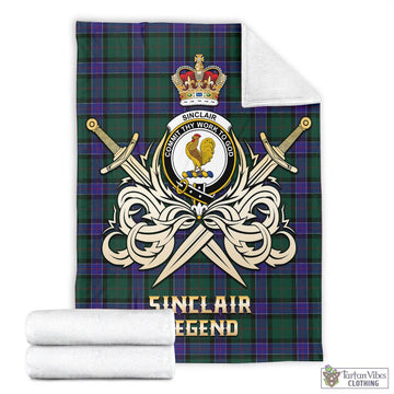 Sinclair Hunting Modern Tartan Blanket with Clan Crest and the Golden Sword of Courageous Legacy