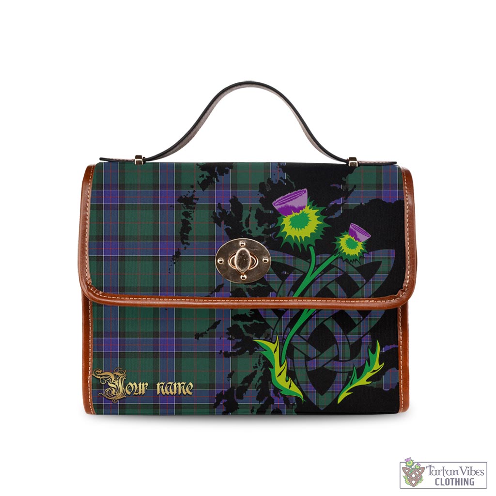 Tartan Vibes Clothing Sinclair Hunting Modern Tartan Waterproof Canvas Bag with Scotland Map and Thistle Celtic Accents