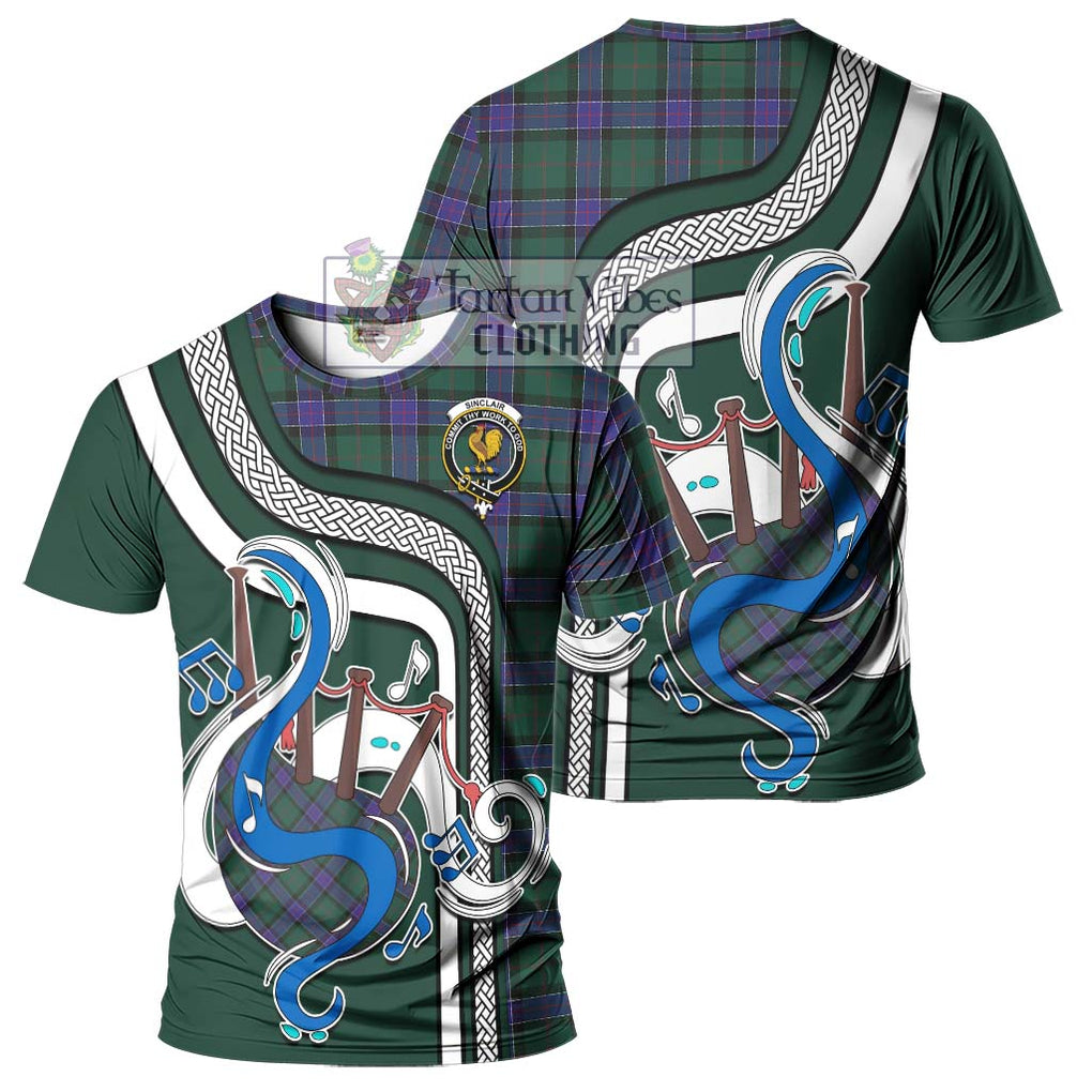 Sinclair Hunting Modern Tartan T-Shirt with Epic Bagpipe Style - Tartanvibesclothing Shop