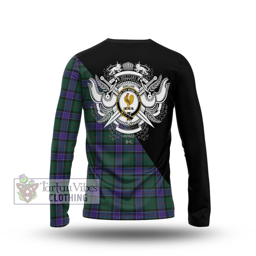 Sinclair Hunting Modern Tartan Long Sleeve T-Shirt with Family Crest and Military Logo Style - Tartanvibesclothing Shop