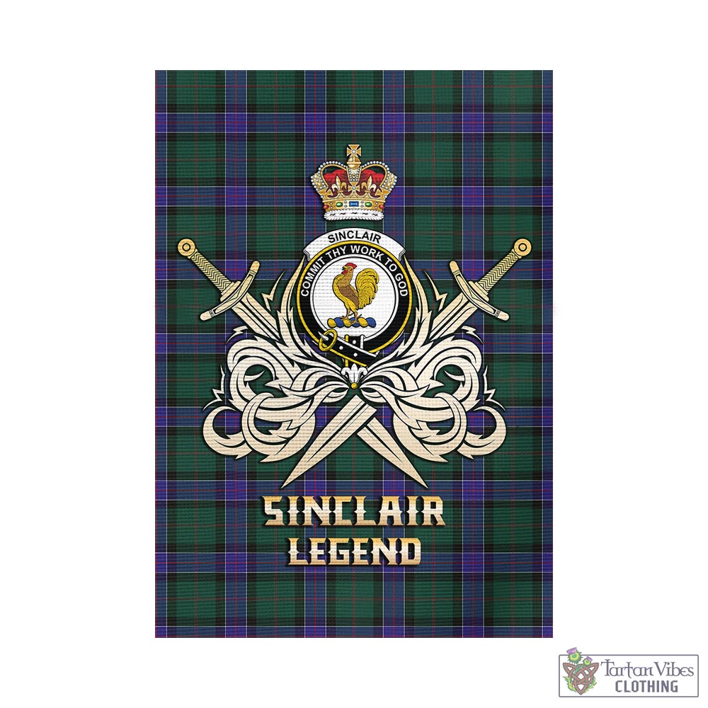 Tartan Vibes Clothing Sinclair Hunting Modern Tartan Flag with Clan Crest and the Golden Sword of Courageous Legacy