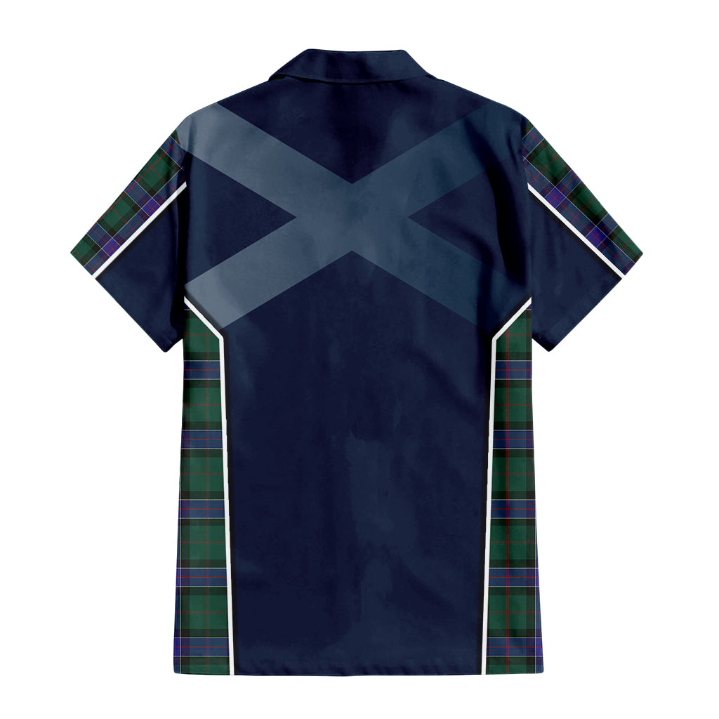 Tartan Vibes Clothing Sinclair Hunting Modern Tartan Short Sleeve Button Up Shirt with Family Crest and Scottish Thistle Vibes Sport Style