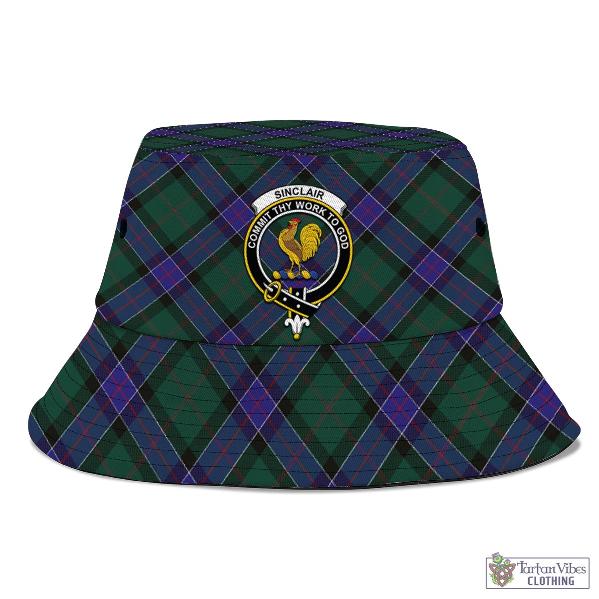 Tartan Vibes Clothing Sinclair Hunting Modern Tartan Bucket Hat with Family Crest