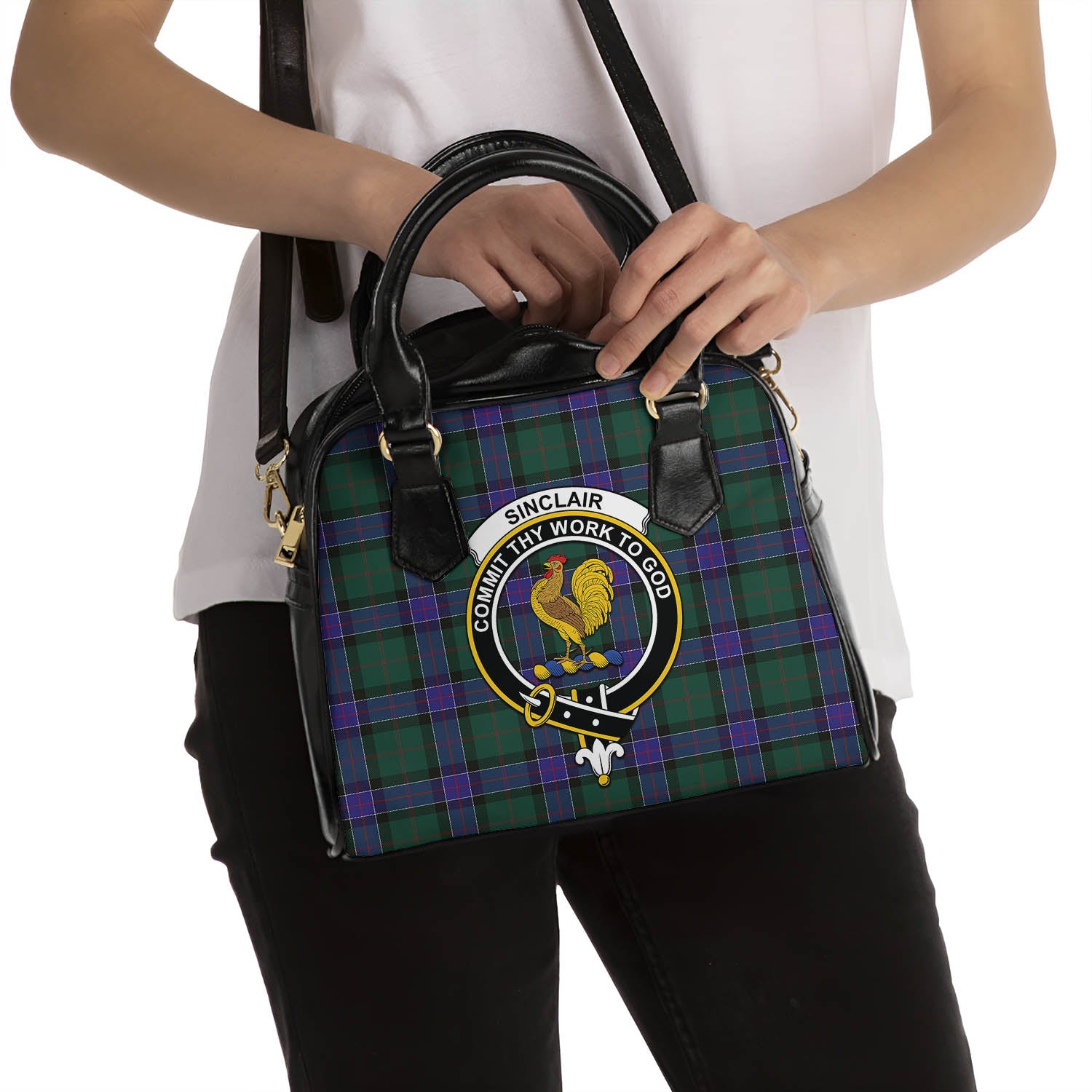 Sinclair Hunting Modern Tartan Shoulder Handbags with Family Crest - Tartanvibesclothing