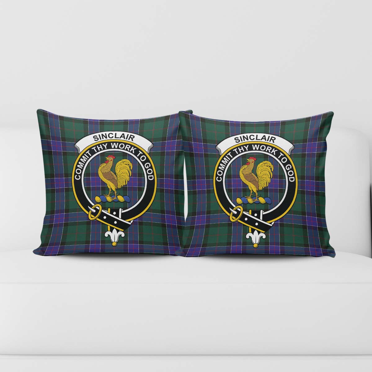 Sinclair Hunting Modern Tartan Pillow Cover with Family Crest - Tartanvibesclothing