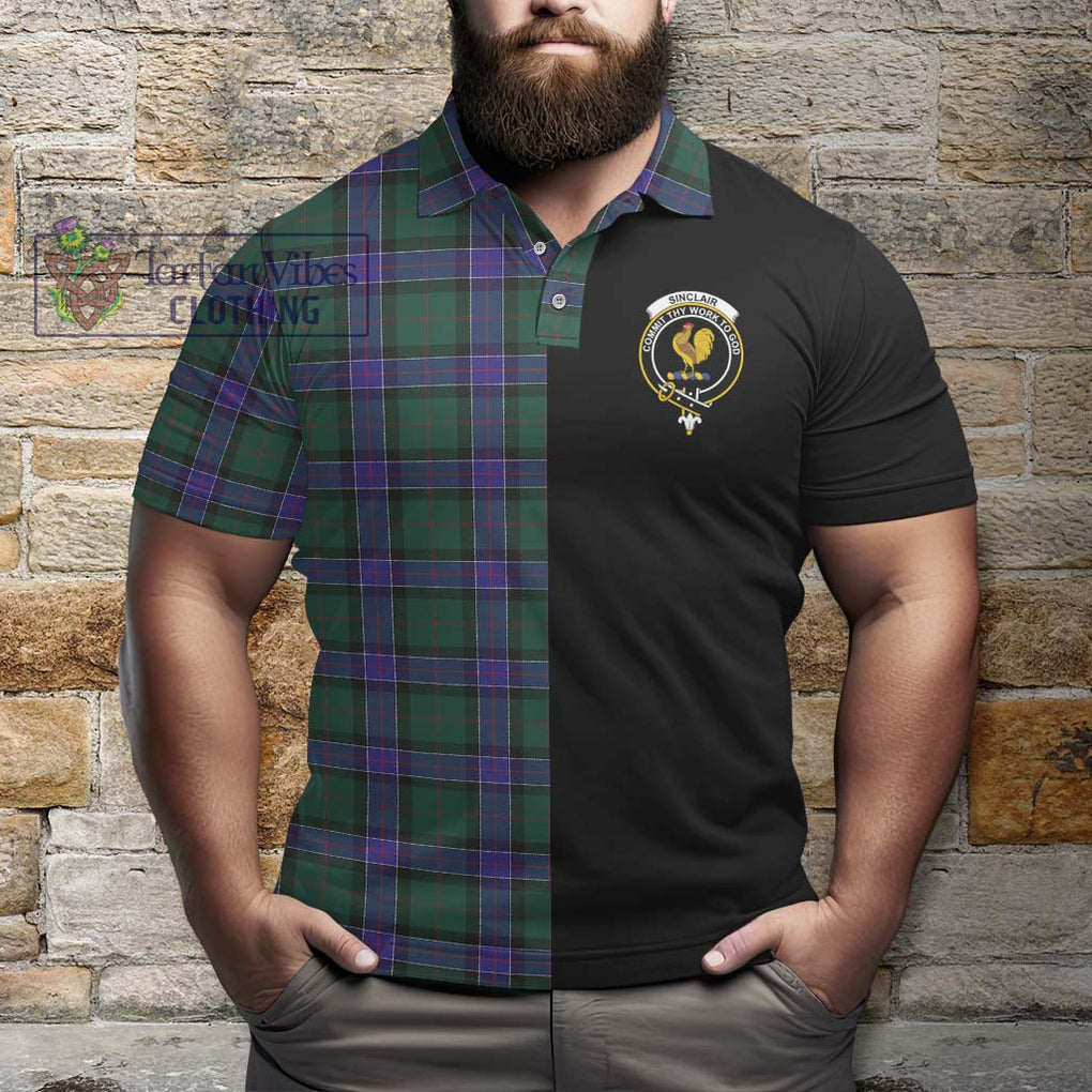 Sinclair Hunting Modern Tartan Polo Shirt with Family Crest and Half Of Me Style - Tartanvibesclothing Shop