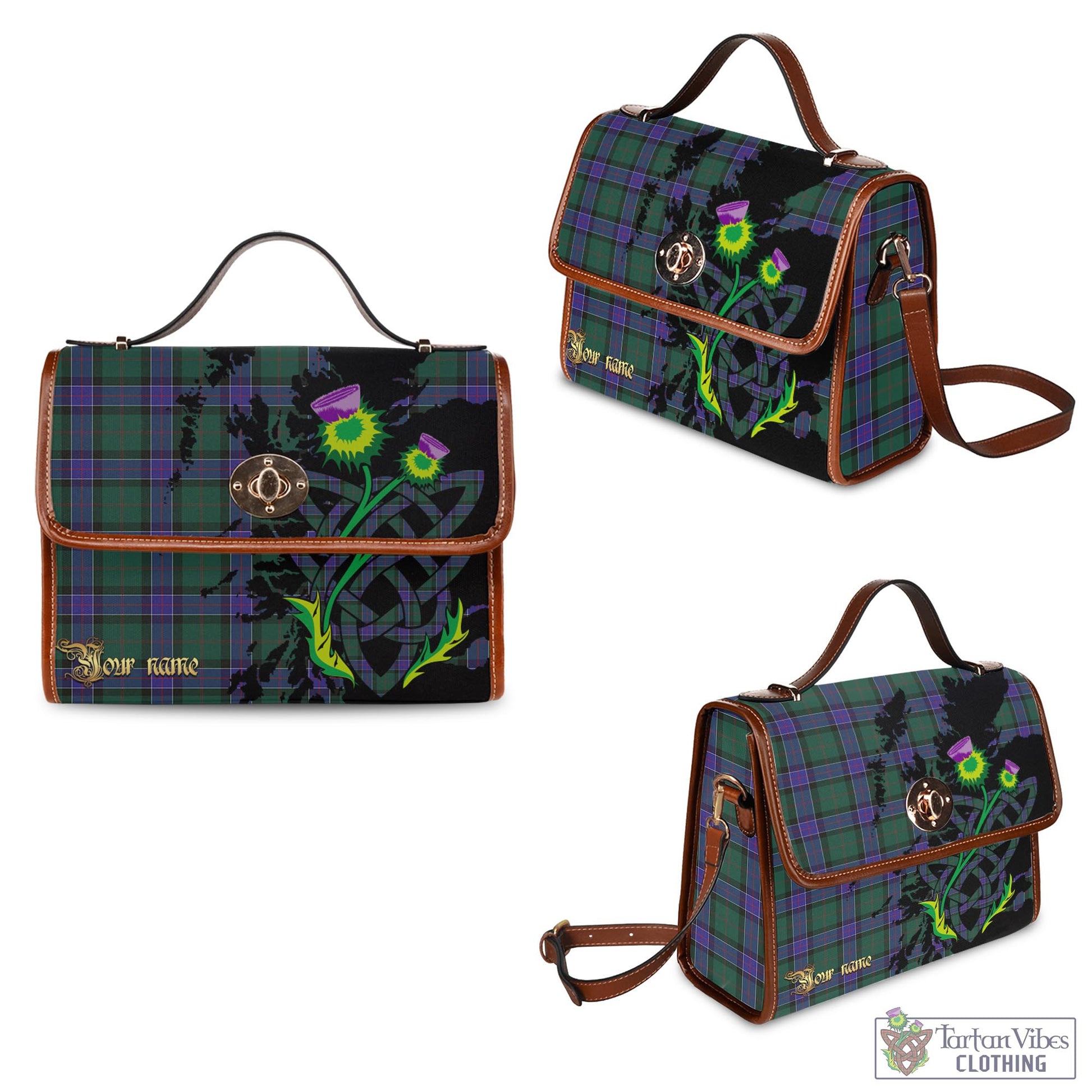 Tartan Vibes Clothing Sinclair Hunting Modern Tartan Waterproof Canvas Bag with Scotland Map and Thistle Celtic Accents