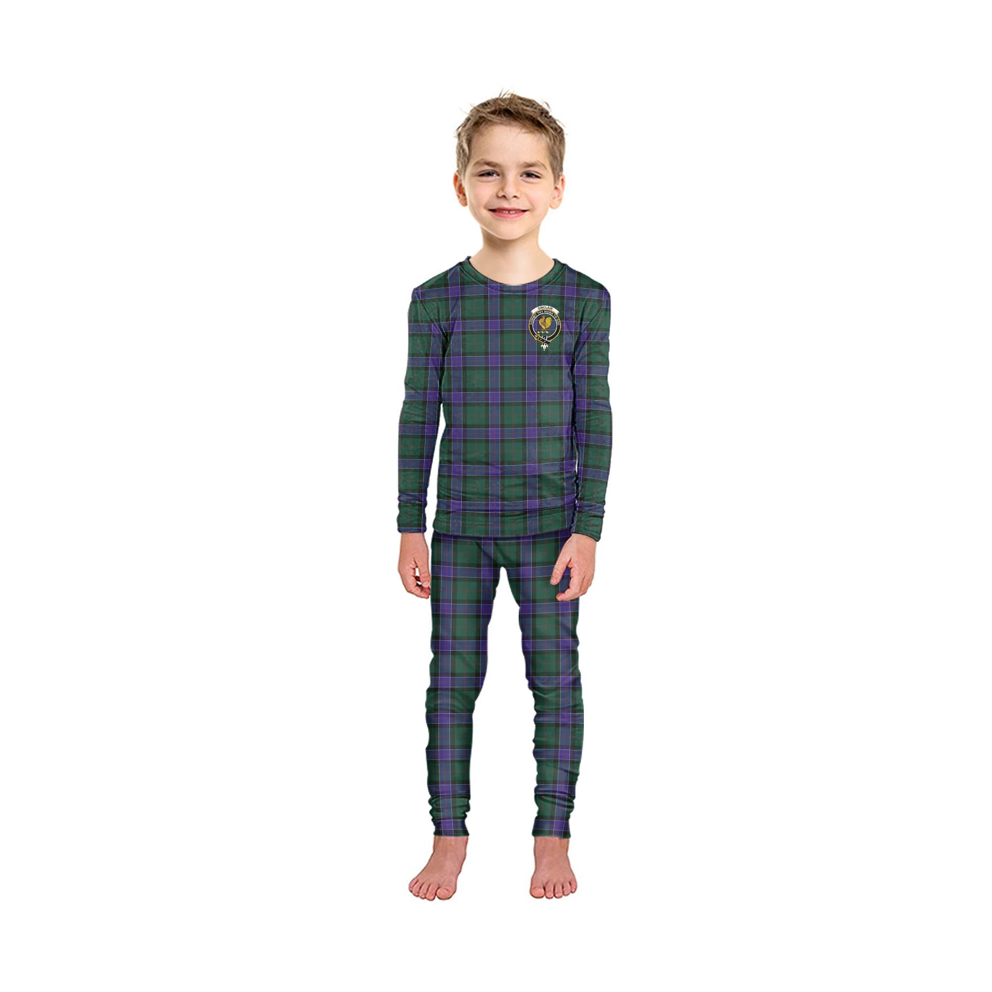 Sinclair Hunting Modern Tartan Pajamas Family Set with Family Crest - Tartanvibesclothing