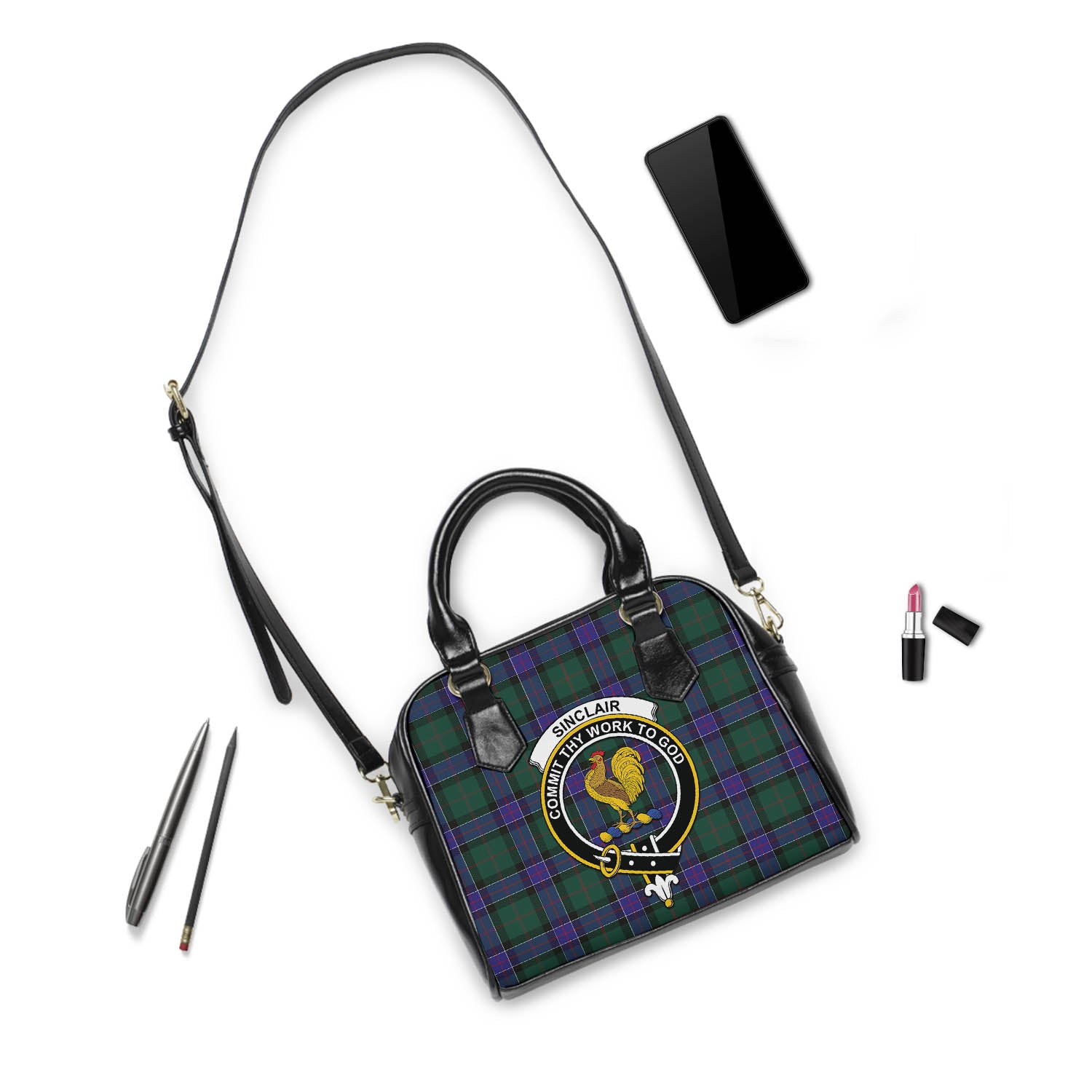 Sinclair Hunting Modern Tartan Shoulder Handbags with Family Crest - Tartanvibesclothing