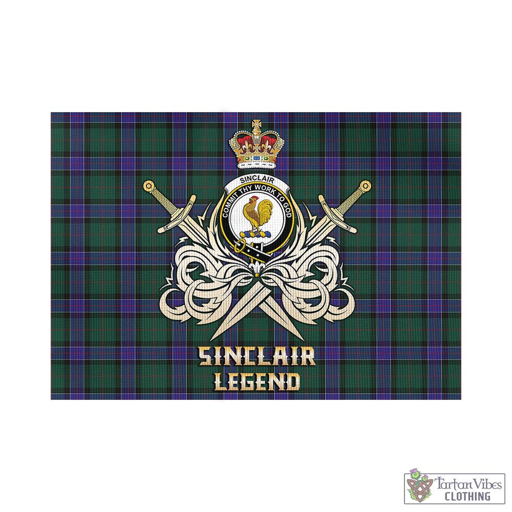 Tartan Vibes Clothing Sinclair Hunting Modern Tartan Flag with Clan Crest and the Golden Sword of Courageous Legacy