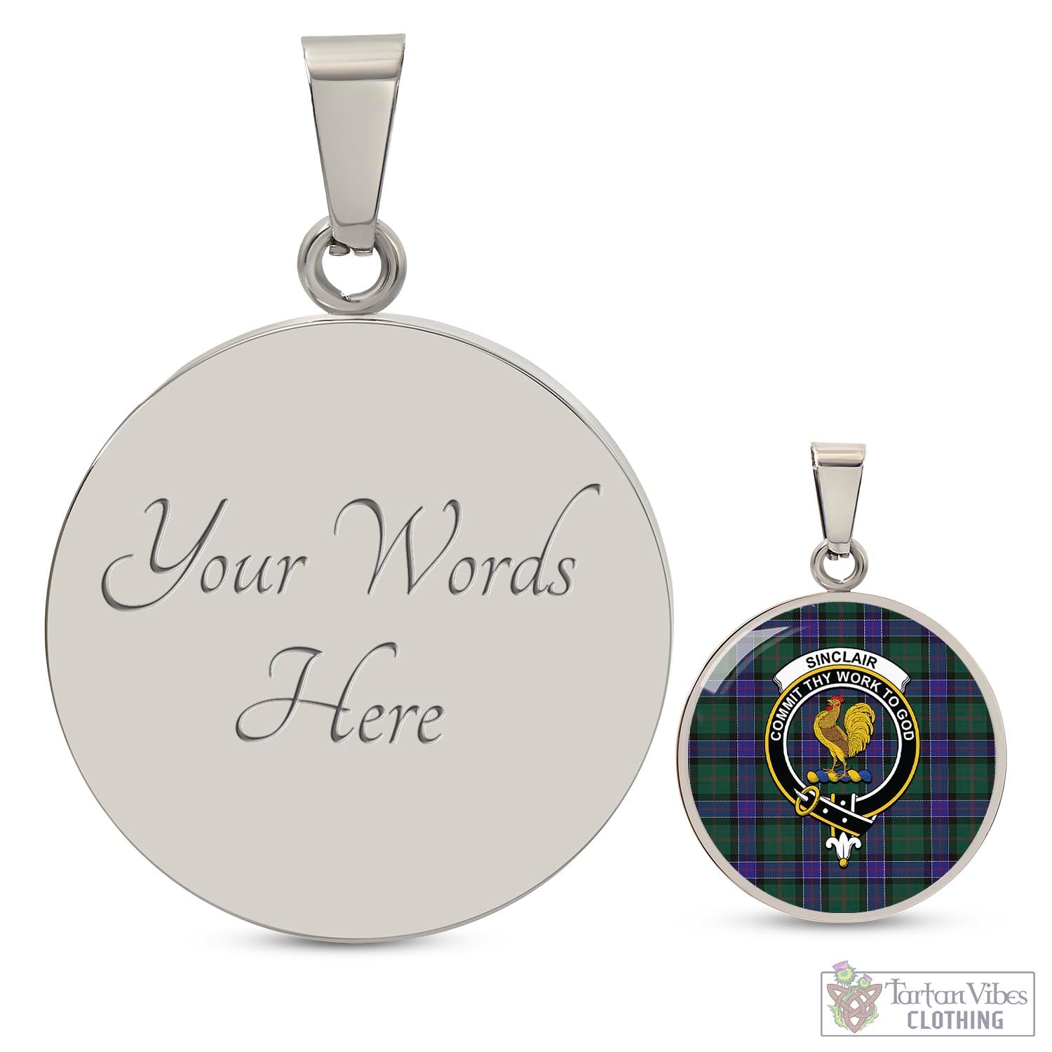 Tartan Vibes Clothing Sinclair Hunting Modern Tartan Circle Necklace with Family Crest