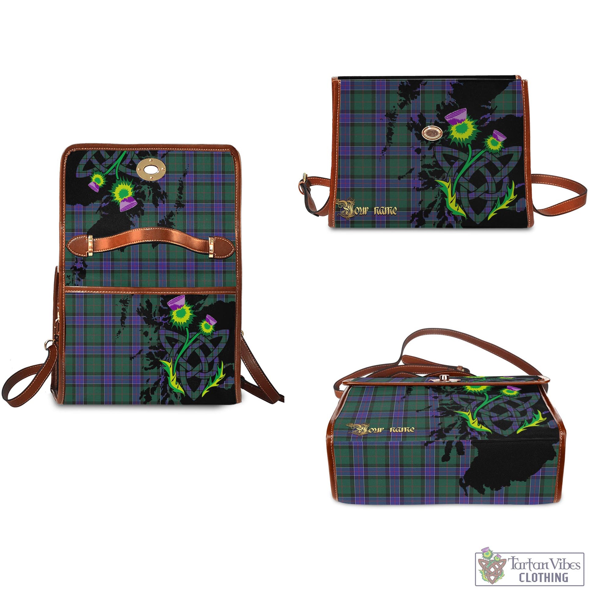 Tartan Vibes Clothing Sinclair Hunting Modern Tartan Waterproof Canvas Bag with Scotland Map and Thistle Celtic Accents